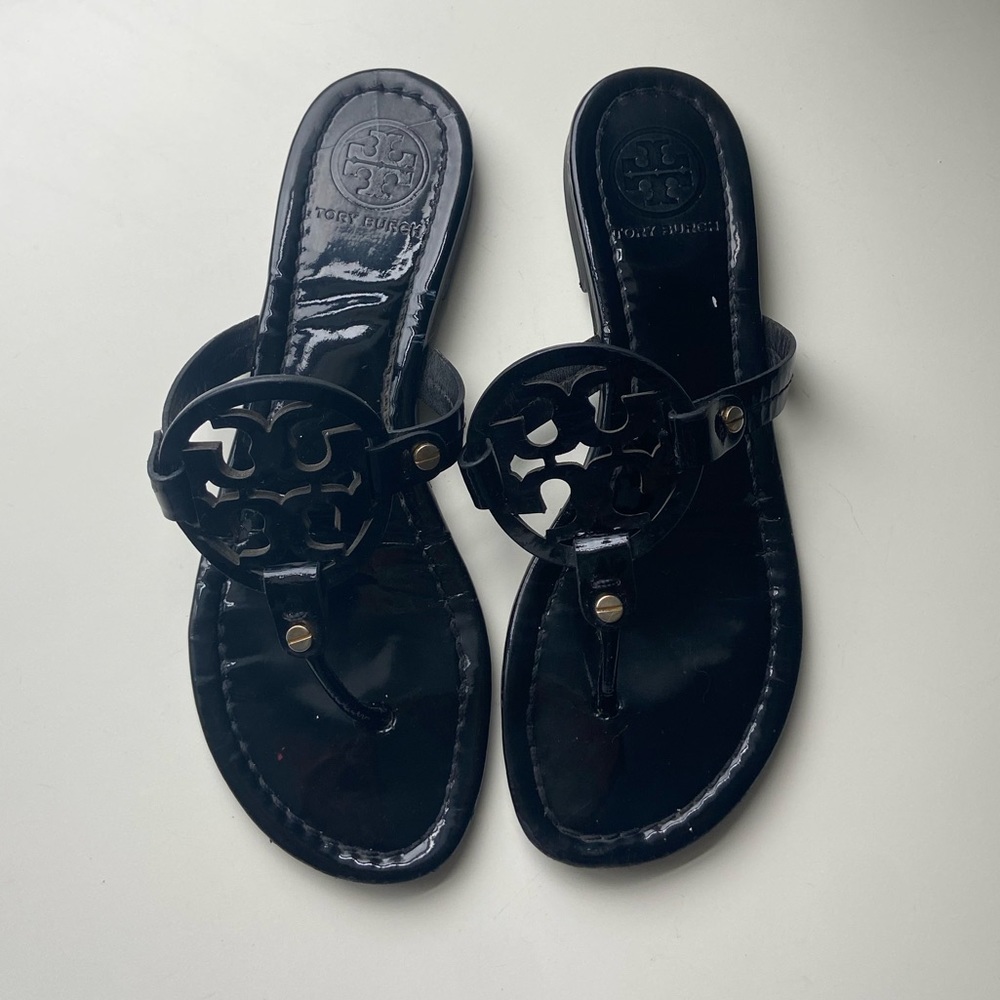 Tory Burch Miller Sandals in black patent leather - USED